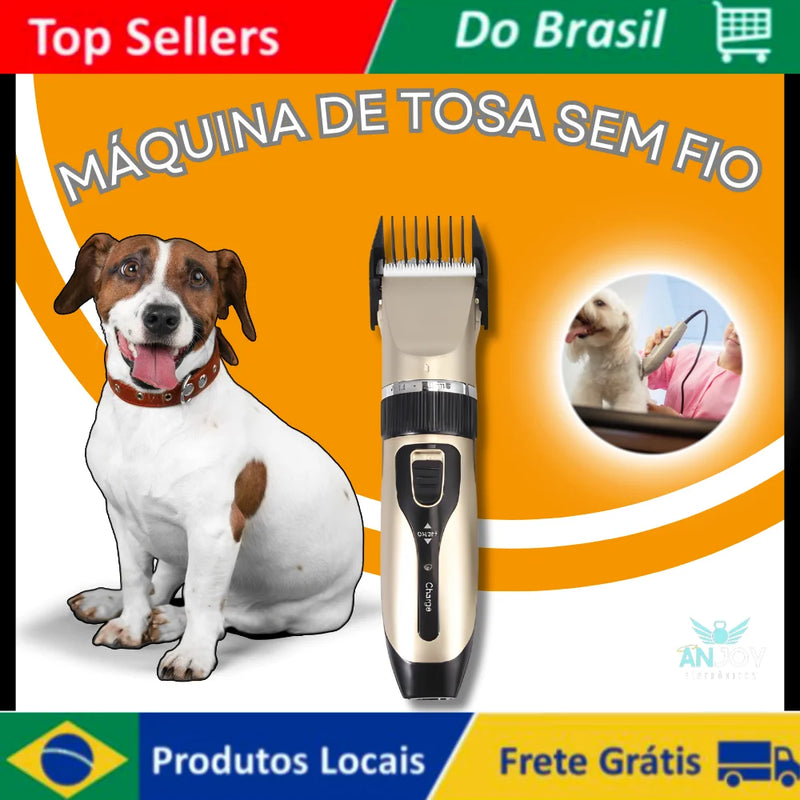 Máquina de Tosa Profissional Recarregável para Cães e Gatos - Design Dourado