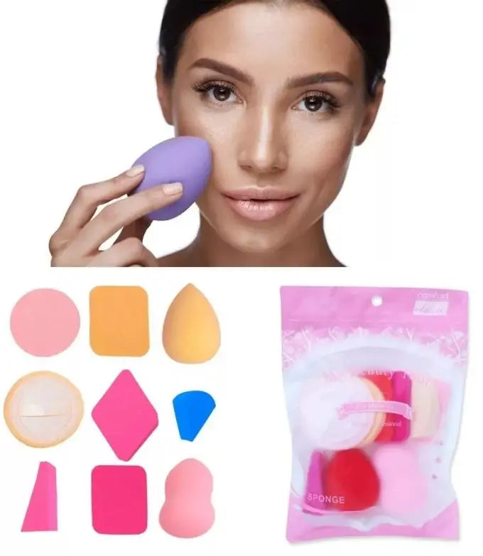 Kit 9 esponjas de maquiagem reutilizaveis base pó compacto beleza feminino cor aleatória