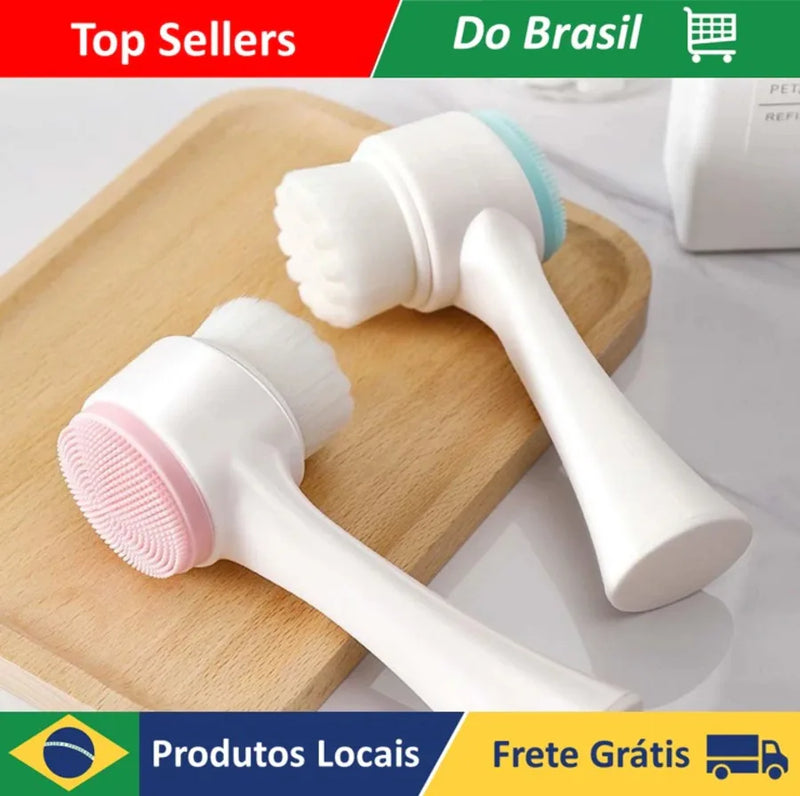 Escova de Limpeza Facial Compacta e Resistente 2 em 1 Para Limpeza e Esfoliação Profunda da Pele