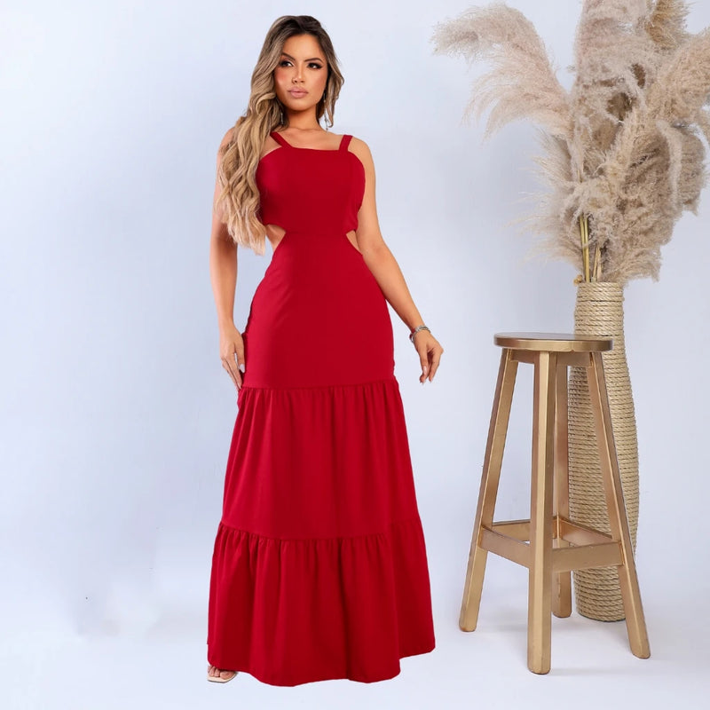 Vestido Longo Alcinha Abertura Nas Costas Moda Blogueira Tendencia