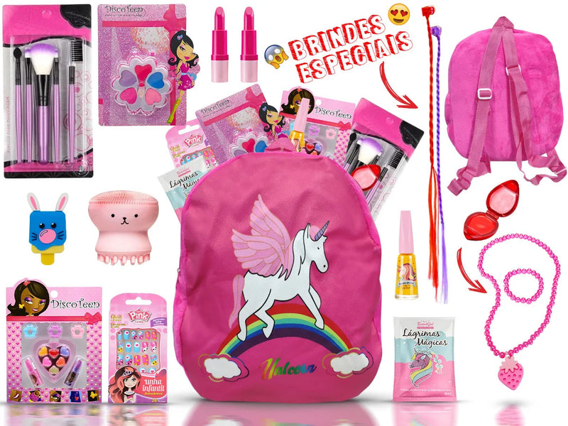 Conjunto Maquiagem Infantil Menina Linda + Mochila + Batom Esmaltes Conjunto Pincel Muito Mais BZ134