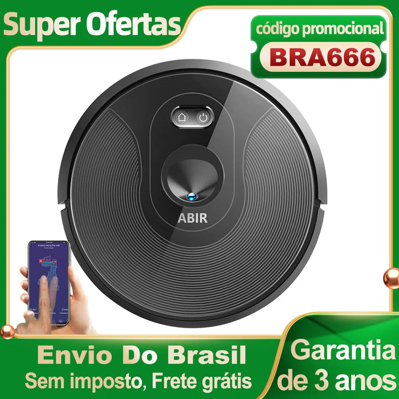 Robô aspirador de pó ABIR X6 com navegação visual tripla, sucção 6000pa, software de parede virtual, limpeza de zona, desinfecção com esfregão úmido, memória de mapa, compatível com Alexa, Google Home