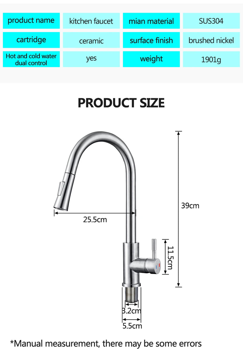 Torneira de cozinha dqok, torneira misturada com sensor de níquel escovado, aço inoxidável, preto, indução inteligente, controle por toque