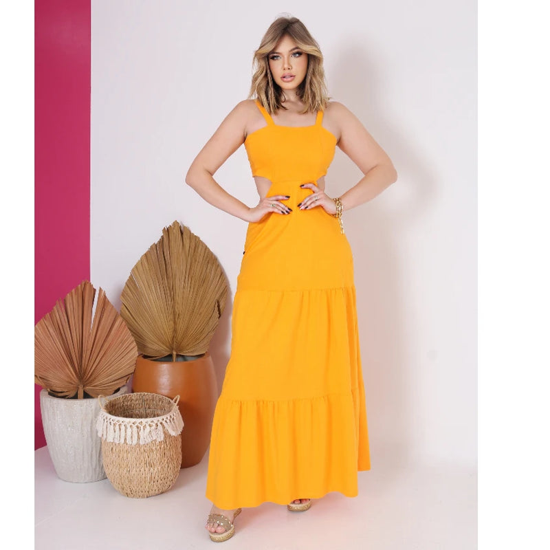 Vestido Longo Alcinha Abertura Nas Costas Moda Blogueira Tendencia